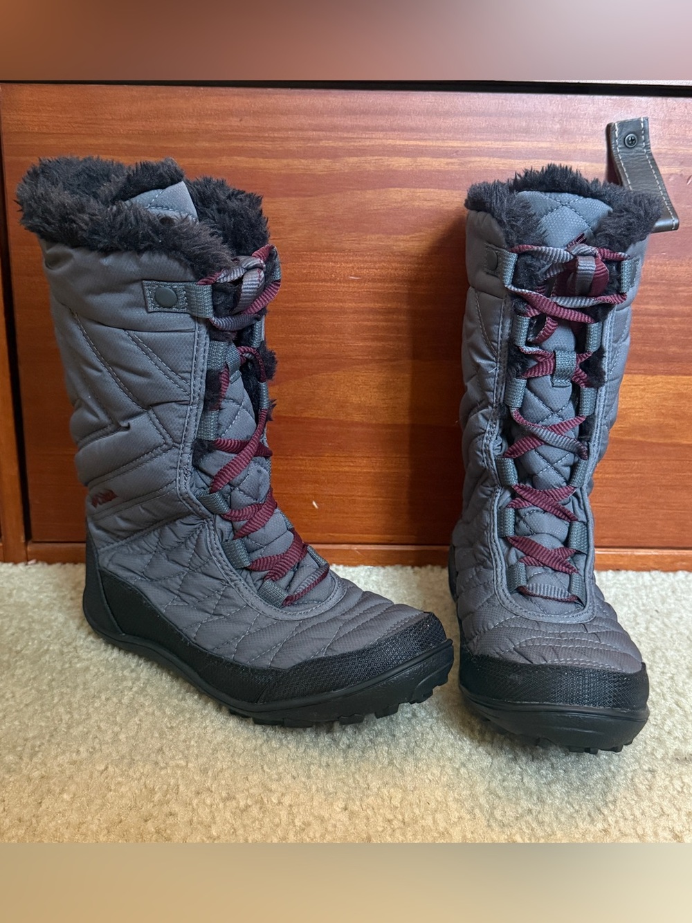 Columbia Minx Mid III Waterproof Omni-Heat Boot - Girls Gray and Maroon